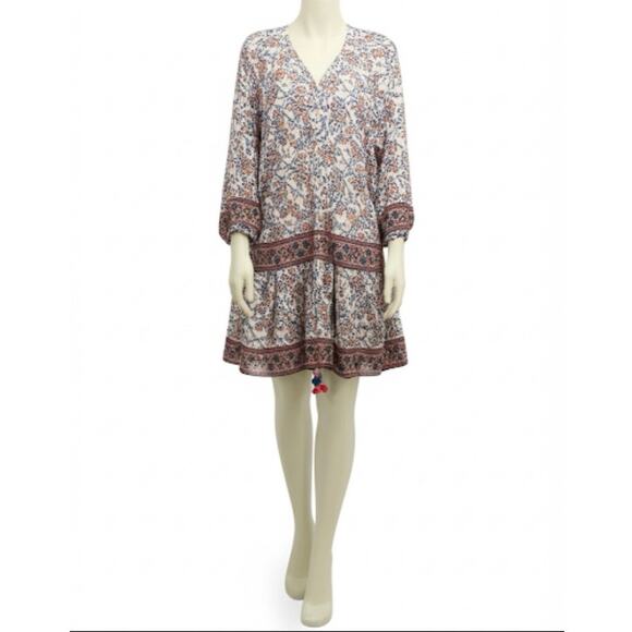 Bell by Alicia Bell Dress Womens Medium Floral Print Button Front Tiered Boho - Picture 1 of 7